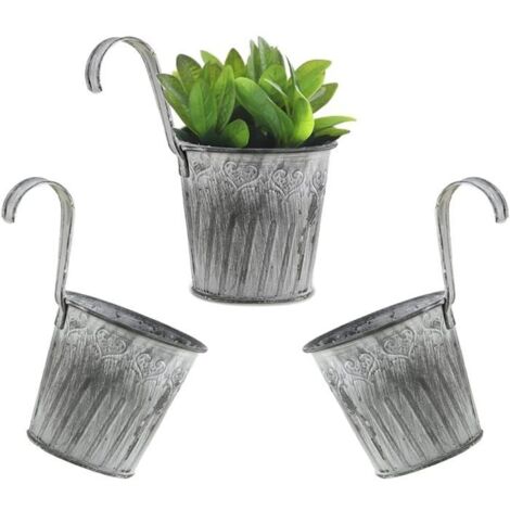 (Couleur:Gris, Blanc)Pots de Fleurs à Suspendre en Métal 3 Pièces Pot a Suspendre Pot de Fleur en Fer avec Crochet Balcon à Suspendre Pots 11.5cm