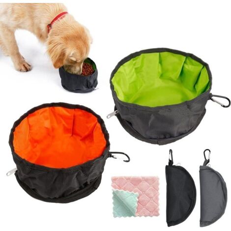 (Couleur:Gris noir)Gamelle de Voyage,Lot de 2 gamelles Pliables pour Chien, avec Fermeture éclair et Chiffon de Nettoyage pour Animaux de Compagnie