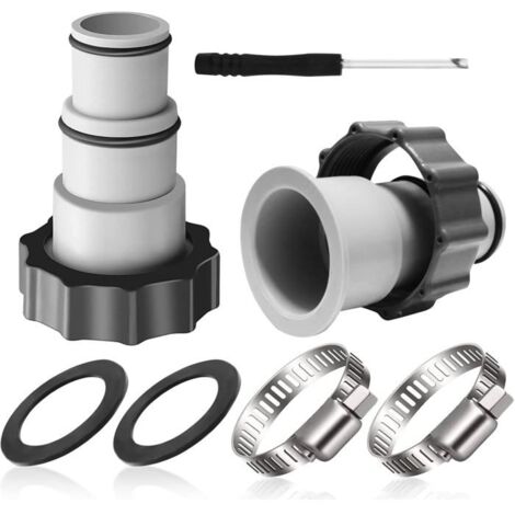 (Couleur:Gris)Lot de 2 adaptateurs pour tuyau de piscine Intex, 32-38 mm, pour pompes avec raccord fileté et valve à piston, accessoires