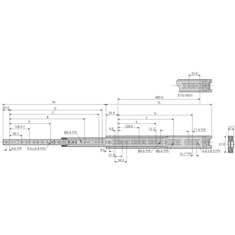 Glissiere tiroir DZ3732-40 Accuride
