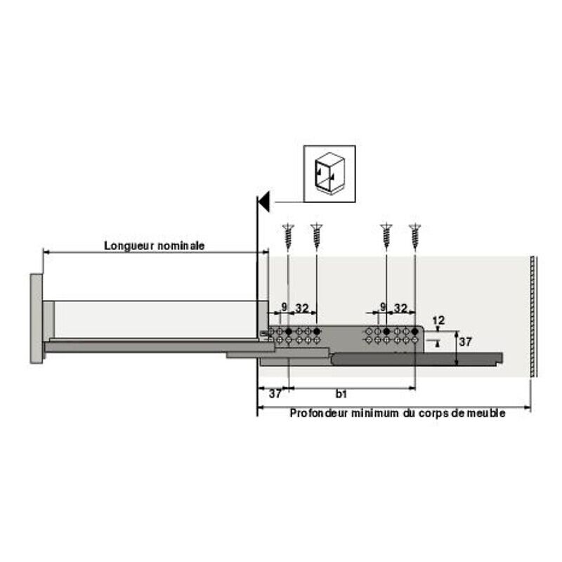 Coulisses à billes pour tiroir InnoTech Atira - charge 50kg - sortie totale - Quadro V6+ Push to open - longueur 520 mm Hettich
