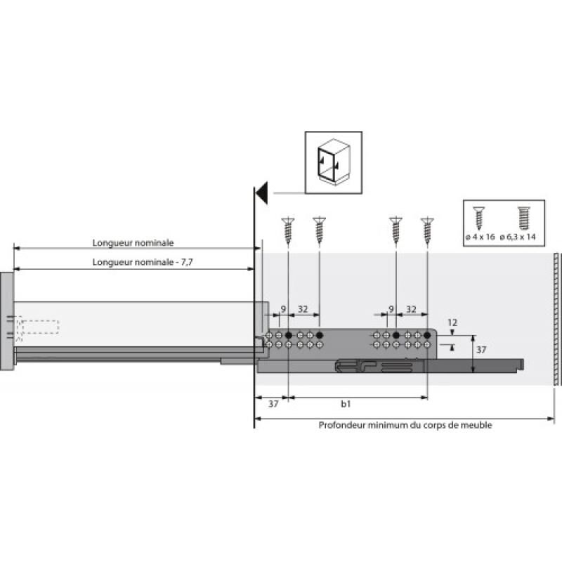 Coulisses à billes pour tiroir InnoTech Atira - charge 30kg - sortie totale - Quadro V6 Silent System - L 300 mm - HETTICH
