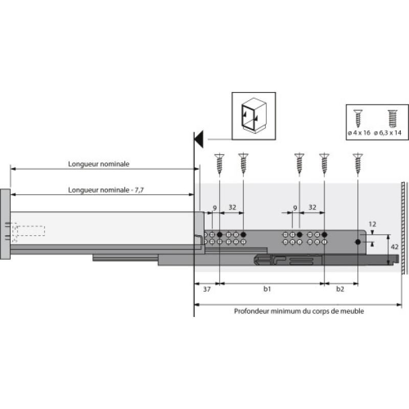 Coulisses à billes pour tiroir InnoTech Atira - charge 50kg - sortie totale - Quadro V6+ Silent System - l 520 mm Hettich