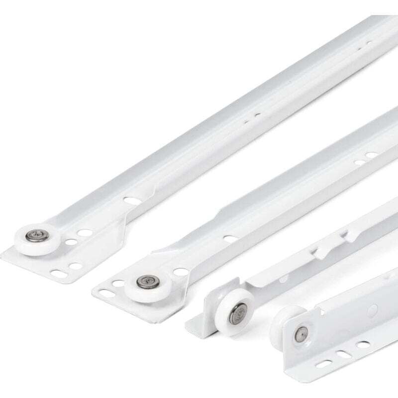 Coulisse Tiroir 400 mm - Lot de 2 (1 paire) Rails pour Tiroir Coulissants, en blanc, Système de Glissière à Sortie Partielle - Kit de Tiroir