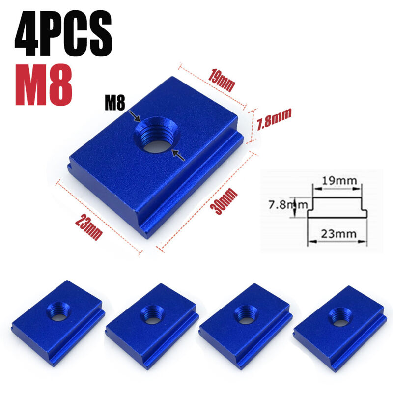 Coulisseaux pour Rainure en T Type 30 – avec Écrous M6 et M8, pour Systèmes de Guidage Modulaires (Bleu, M8, lot de 4 pièces)