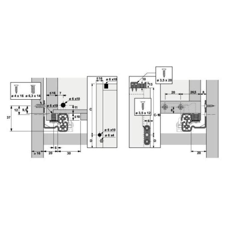Coulisses à billes Quadro V6 Silent System - charge 30 kg - Sortie totale - à enfichage - longueur 300 Hettich