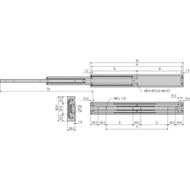 Coulisses charge 255 kg sortie totale longueur 350 mm DA4160 Accuride