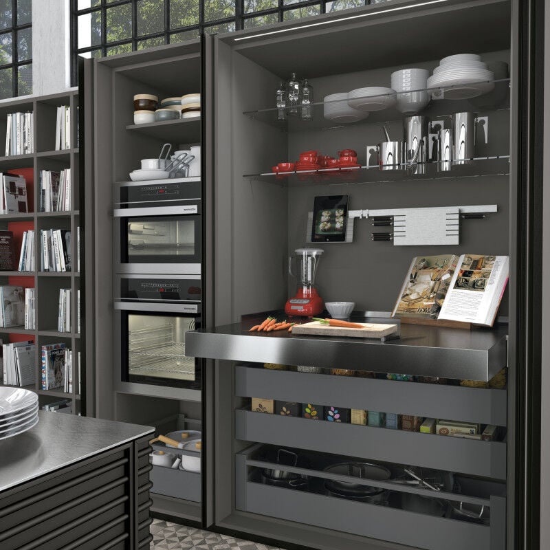 Emuca - 2046469 Coulisses pour table extensible et relevable Oplà Folding+39 M120, Aluminium, Inox anodisé