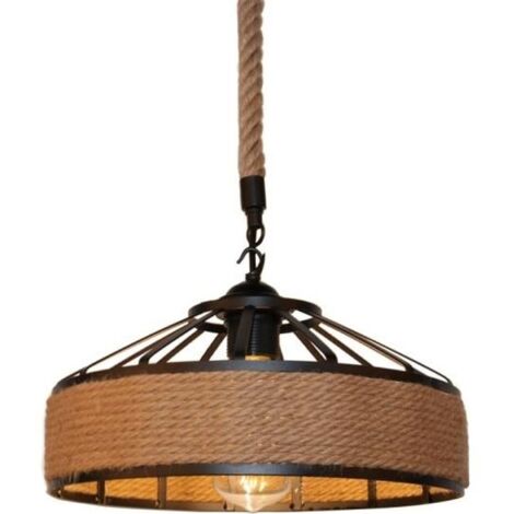 COUNT - E27 Corde de Chanvre Lampe Suspendue Vintage Lampe Suspension Plafonnier, Lustre Rétro Industriel métal - 1pcs ø30cm