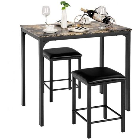 Counter-height Dining Table Set 3-Piece Bar Table Set w/1 Table & 2 Upholstered Bar Stools Brown