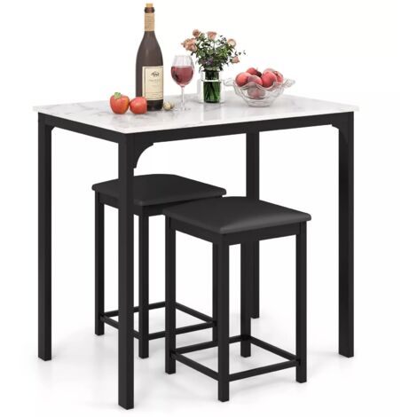 Counter-height Dining Table Set 3-Piece Bar Table Set w/1 Table & 2 Upholstered Bar Stools White