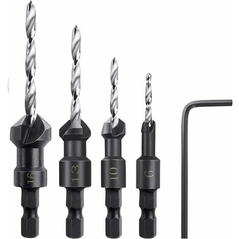 Countersinks, 4 Pieces Hex Countersink Countersink Drill Bits with a Small Wrench, Countersink Wood Countersink Suitable for Wood or Plastic Panels