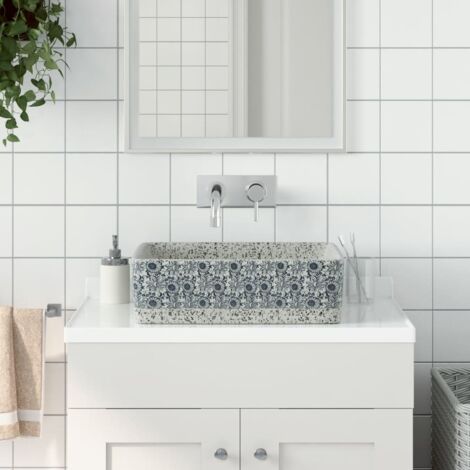 Countertop Basin Grey and Blue Rectangular 46x35.5x13 cm Ceramic vidaXL