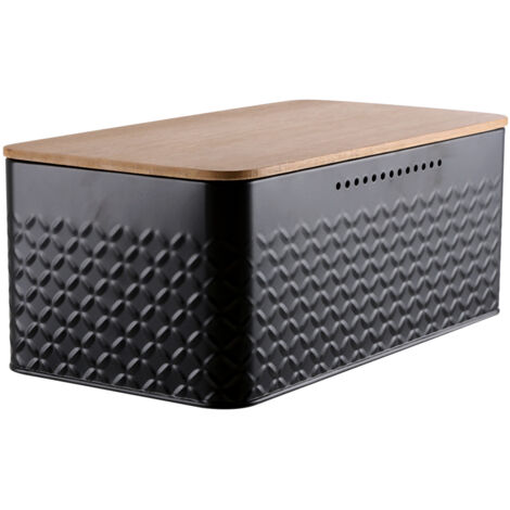 Countertop Metal Bread Box Container with Bamboo Lid