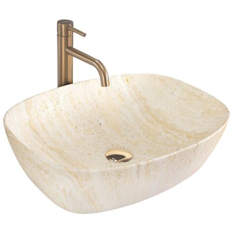 COUNTERTOP WASHBASIN REA FREJA TRAVERTINE OVAL BEIGE MATT