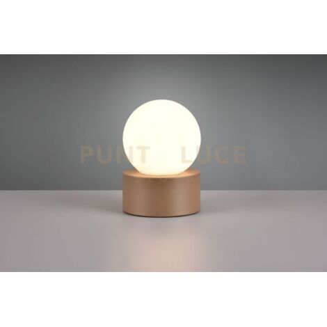 COUNTESS LAMPADA DA TAVOLO BASE METALLO EFFETTO LEGNO E VETRO SFERA BIANCO ACCENSIONE TOUCH H. 17CM 1 LUCE ATTACCO E14