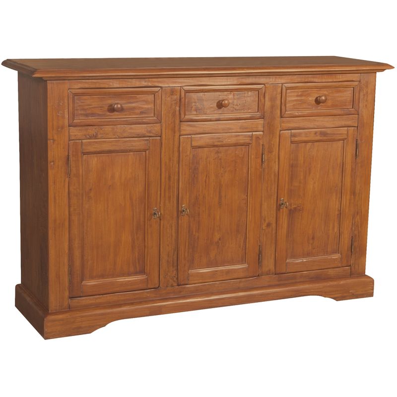 Country Sideboard aus massivem Lindenholz mit Nussbaum-Finish L156xPR45xH103 cm. Made in Italy