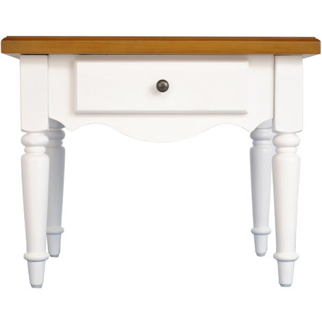 main image of "COUNTRY - Solid Wood Side / End / Bedside Table with Drawer - White / Pine"