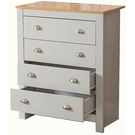 Country Style Chest of 4 Drawers Cabinet Bedroom Storage Furniture in Grey