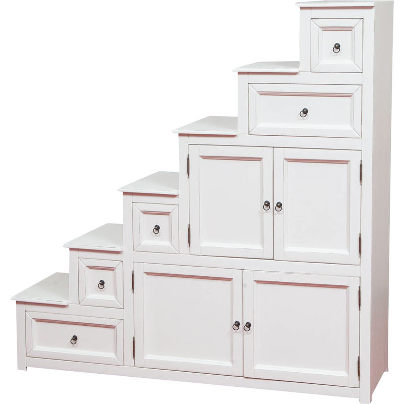 Country-style solid lime wood antiqued white finish drawer unit. - d Made in Italy