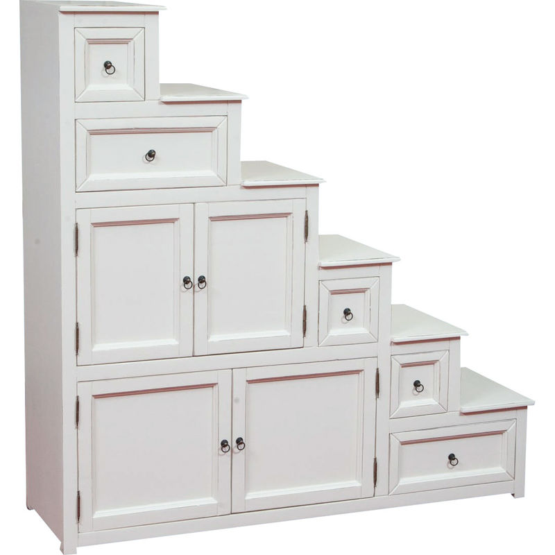 Country-style solid lime wood, antiqued white finish drawer unit storage furniture. - s Made in Italy