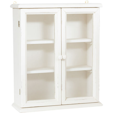 Country-style solid lime wood antiqued white finish W84xDP12xH68 cm sized  china hutch . Made in Italy