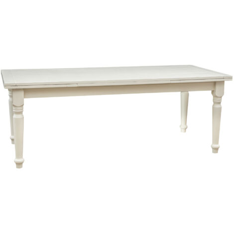 Country-style solid lime wood antiqued white finish W 220xDP100xH80 cm sized extensible table. Made in Italy