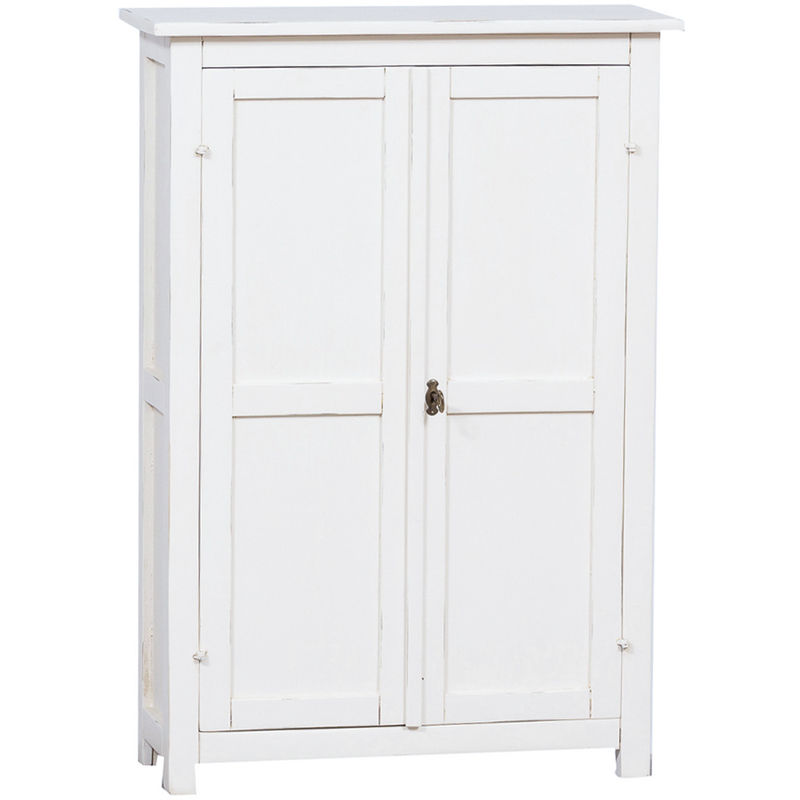 Country-style solid lime wood antiqued white finish w 68xDP25xH98 cm sized cabinet. Made in Italy