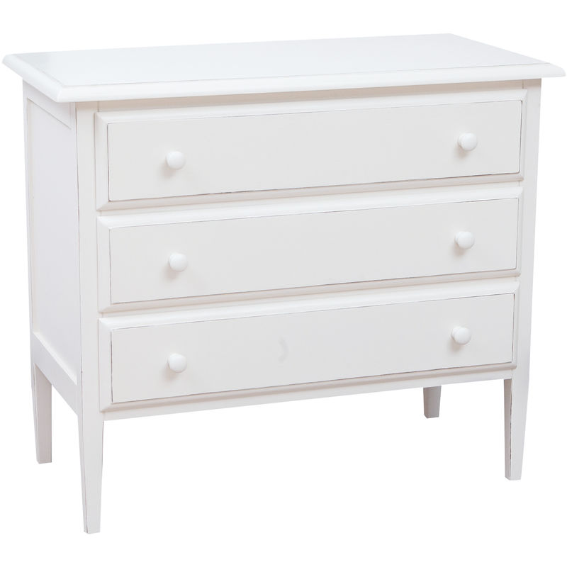 Biscottini - Country-style solid lime wood antiqued white finish W100xDP48xH85 cm sized tallboy . Made in Italy