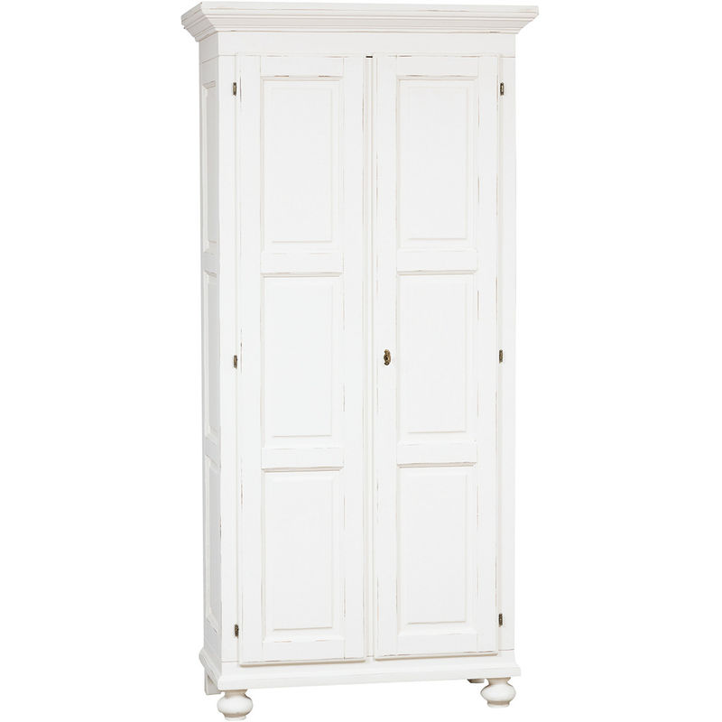 Country-style solid lime wood antiqued white finish W100xDP50xH210 cm sized wardrobe. Made in Italy