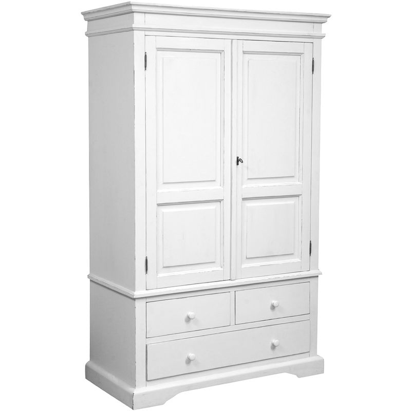 Country-style solid lime wood antiqued white finish W120XDP59X197 cm sized wardrobe.. Made in Italy