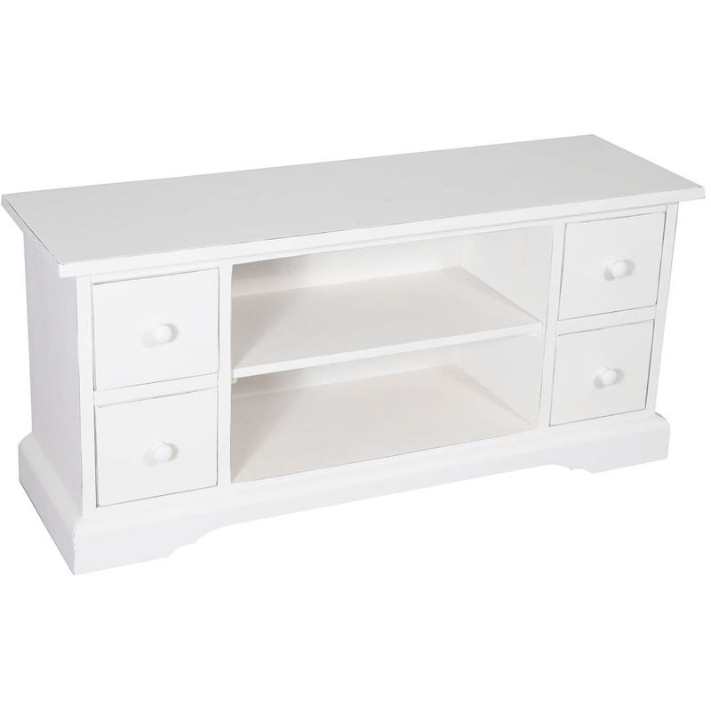 Country-style solid lime wood antiqued white finish W129xDP40xH60 cm sized TV stand cabinet. Made in Italy