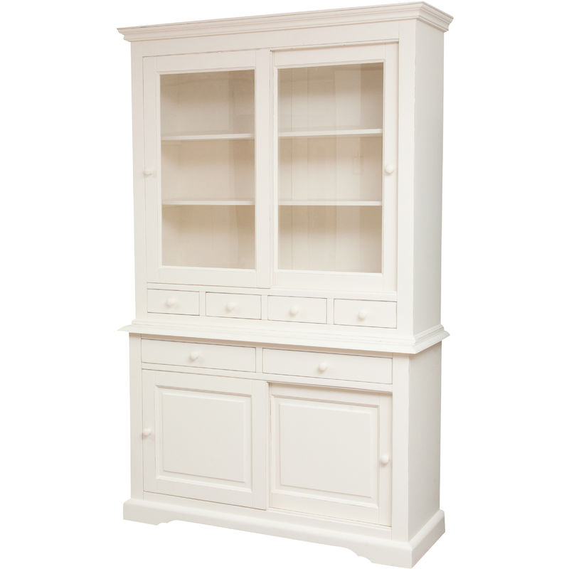 Country-style solid lime wood antiqued white finish W142XDP50X255 cm sized sideboard. Made in Italy