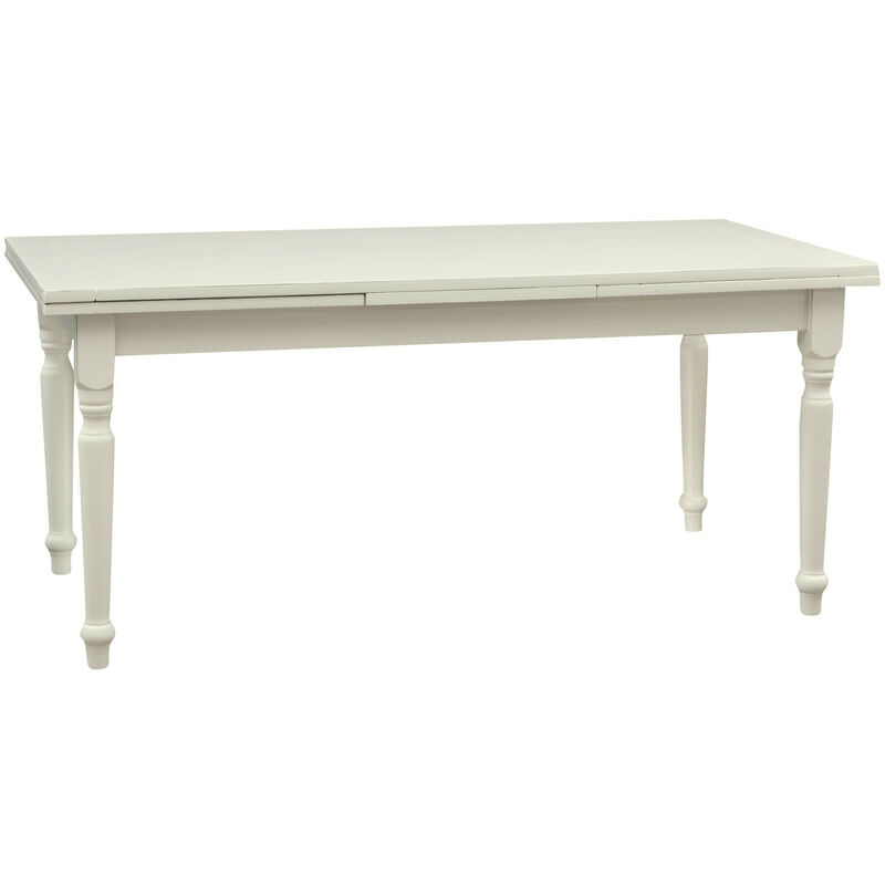 Country style solid lime wood antiqued white finish W180xDP90xH80 cm sized extensible table. Made in Italy