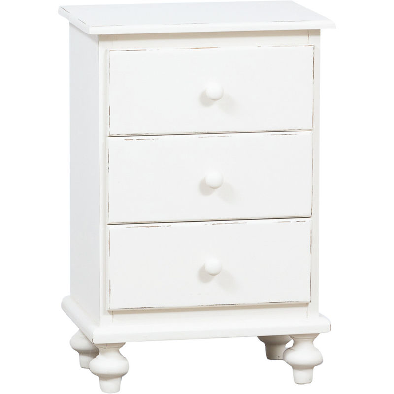 Biscottini - Country-style solid lime wood antiqued white finish W50xDP35xH75 cm sized bedside table. Made in Italy