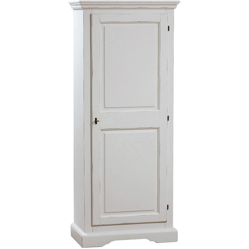 Country-style solid lime wood antiqued white finish W72XDP40X173 cm sized cabinet. Made in Italy