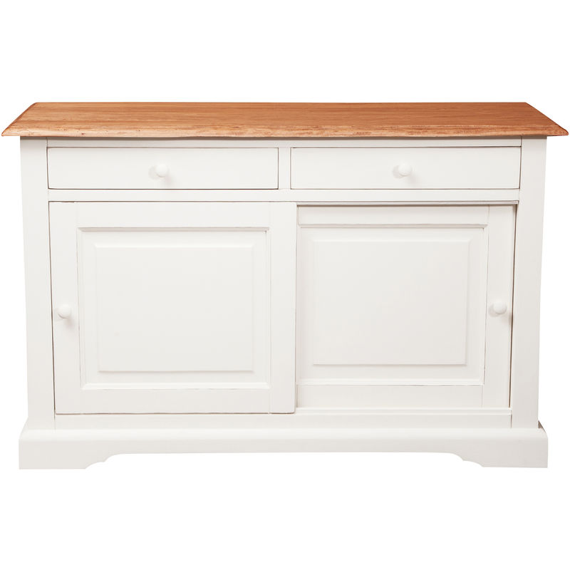 Country-style solid lime wood antiqued white frame natural finish W142XDP50XH90 cm sized sideboard. Made in Italy