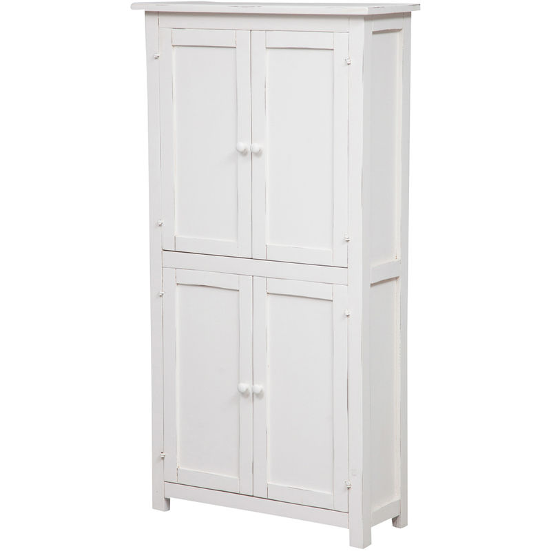 Country-style solid lime wood, antiqued white structure W68xDP25xH130 cm sized small cabinet. Made in Italy