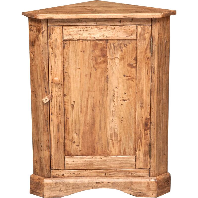 Country-style solid lime wood natural finish corner cupboard. Made in Italy
