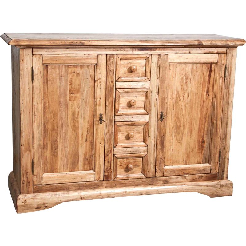 Country style solid lime wood, natural finish W135xDP45xH92 cm sized sideboard. Made in Italy