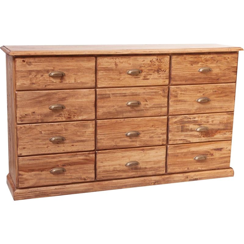 Country -style solid lime wood, natural finish W170xDP40xH100 cm sized drawer unit. Made in Italy