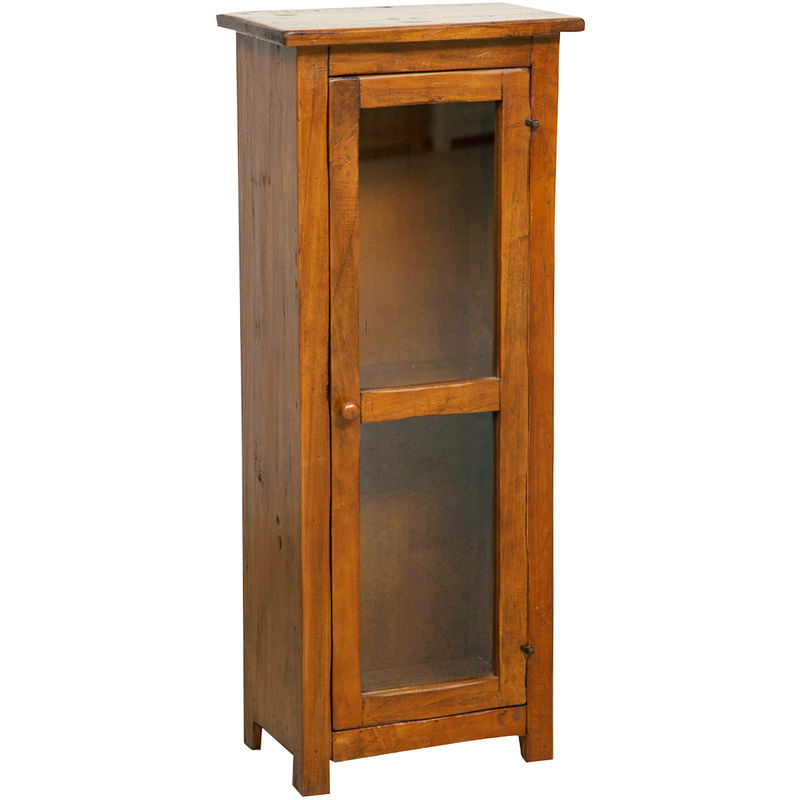 Country-style solid lime wood, walnut finish display case . Made in Italy