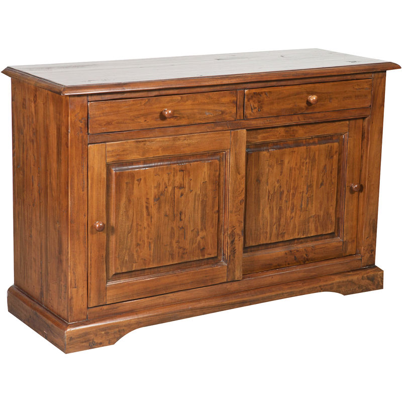 Country-style solid lime wood walnut finish W142XDP50XH90 cm sized sideboard. Made in Italy