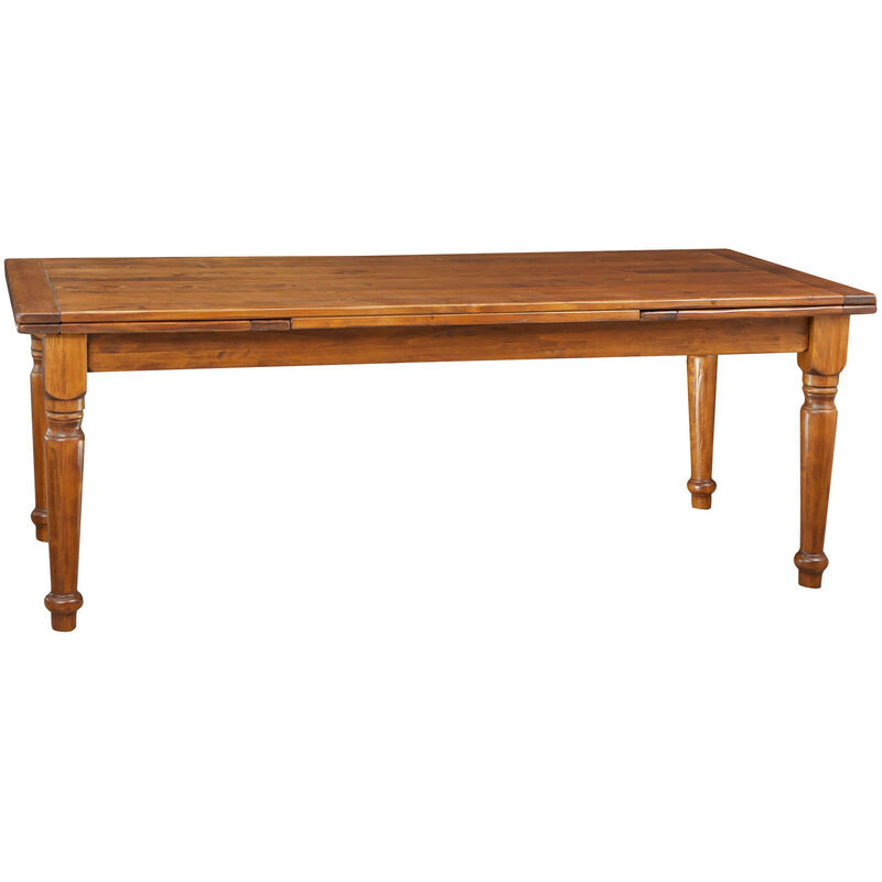 Biscottini - Country-style solid lime wood walnut finish W220XDP100X80cm sized extensible table. Made in Italy