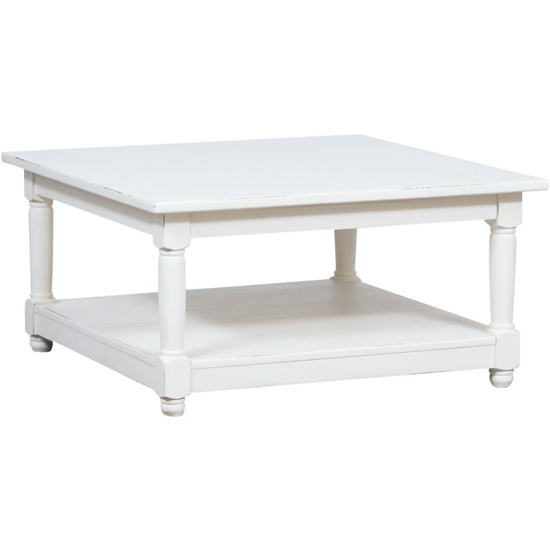 Country-style solid lime wood white finish W90XDP90XH45 cm sized smoking cofee table. Made in Italy