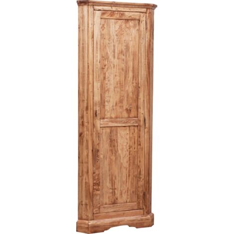 Country-style solid made wood natural finish W50xDP50xH184 cm sized corner cabinet. Made in Italy