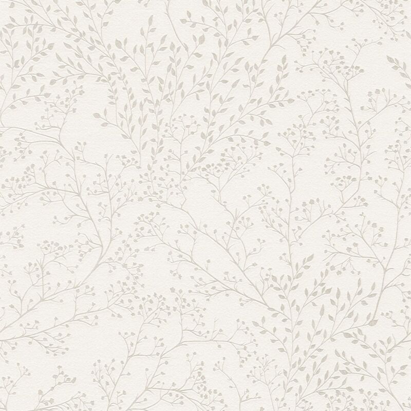 Profhome - Country Style Wallpaper Wall 381001 Non-woven Wallpaper Slightly Textured Ton-sur-ton Shiny White 5.33 M2 (57 Ft2)