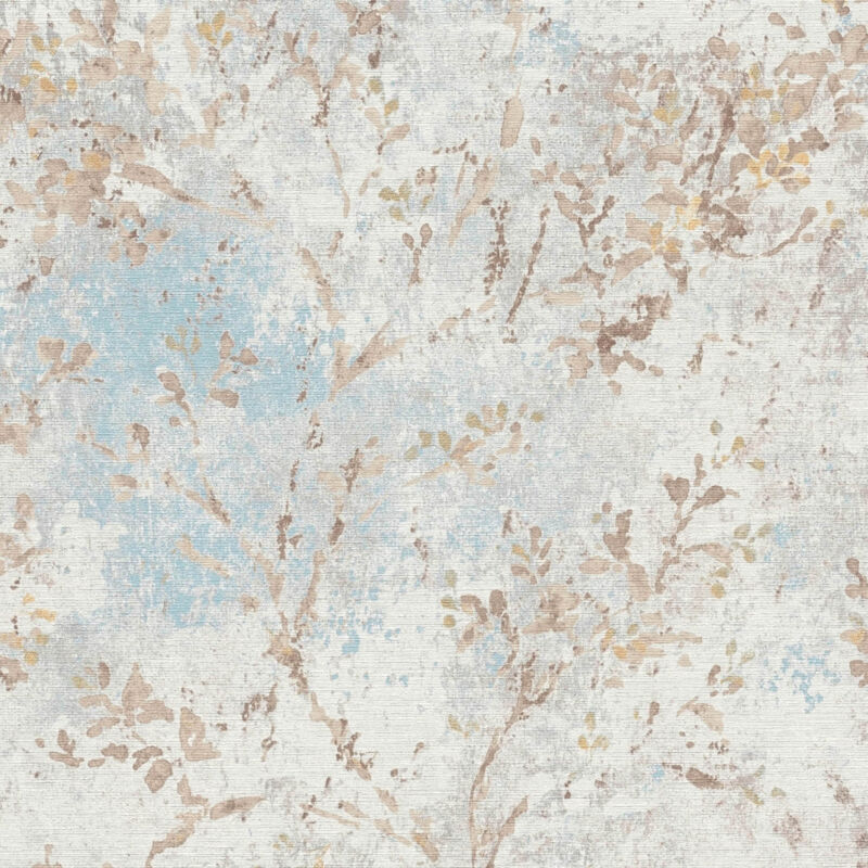 Profhome - Country Style Wallpaper Wall 396502 Hot Embossed Non-woven Wallpaper Slightly Textured With Floral Ornaments Matt Blue Beige Gold 5.33 M2