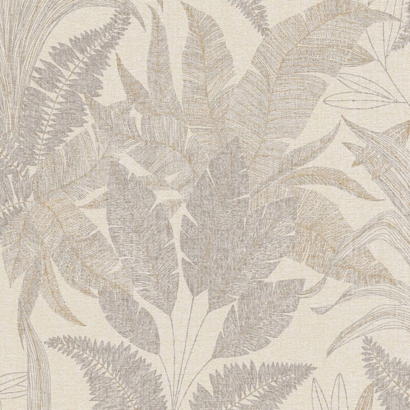 Profhome - Country Style Wallpaper Wall 396545 Non-woven Wallpaper Slightly Textured With Floral Ornaments Matt Beige Gold 5.33 M2