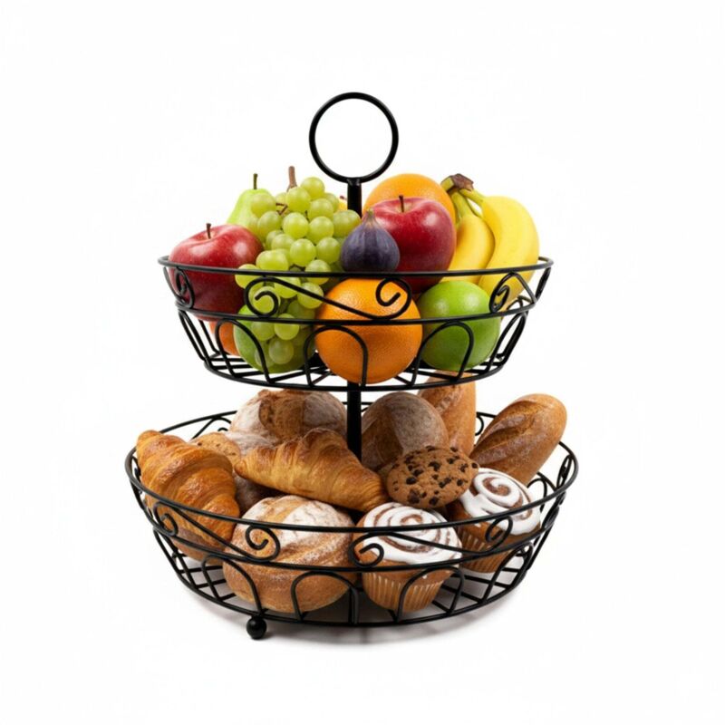 Coupe a fruits ronde a 2 etages - modele a treillis ajoure